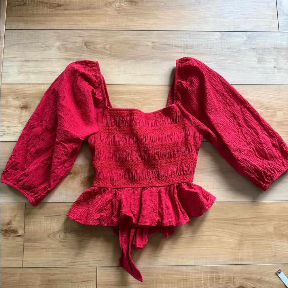 Miami Red Smocked Peplum Blouse